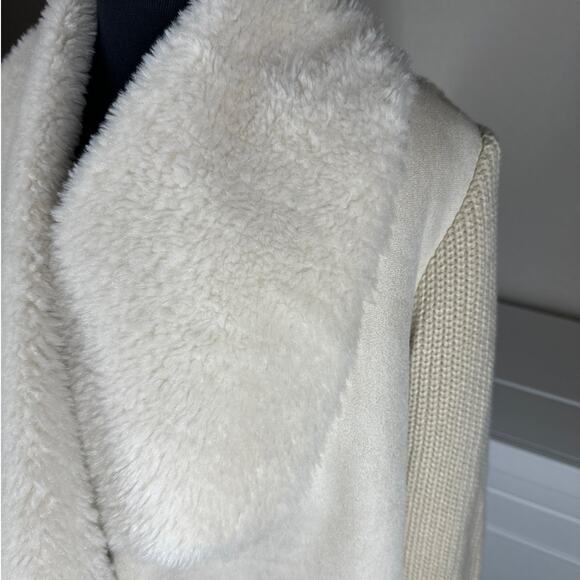 John + Jenn Sienna Faux Shearling Fur Open Cardigan Jacket Knit Tan Faux Suede L - Picture 5 of 15